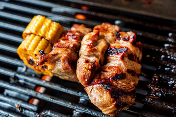 grilled pork chop and corn