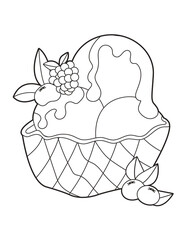 Berry Ice Cream with Berry in a Waffle Basket coloring page 