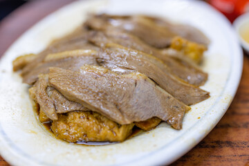 Asian cuisine Chinese style soy sauce goose dish in restaurant