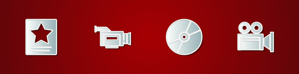 Set Hollywood walk of fame star, Cinema camera, CD or DVD disk and icon. Vector