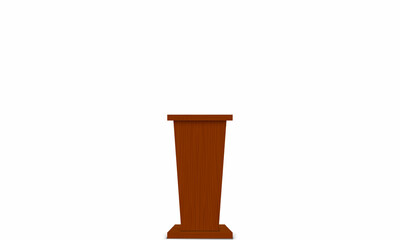 wooden announcement podium and microphone on the white background	