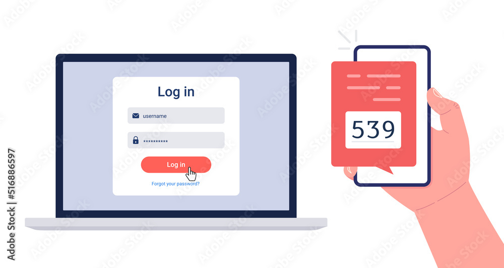 Poster two steps authentication. notice with code for secure login or sign in. vector illustration..
