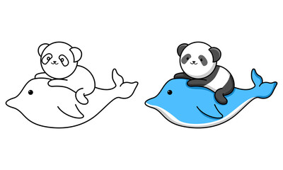 cute panda and dolphin coloring page for kids
