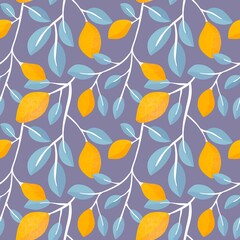 Fototapeta na wymiar Summer citrus seamless lemon and leaves pattern for clothes print and wrapping paper and notebooks and kids