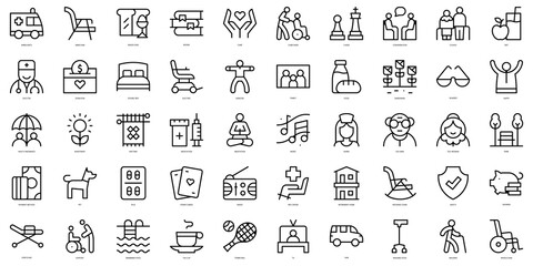 Set of thin line retirement home Icons. Vector illustration