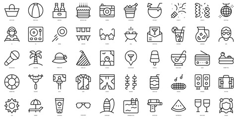 Set of thin line summer party Icons. Vector illustration