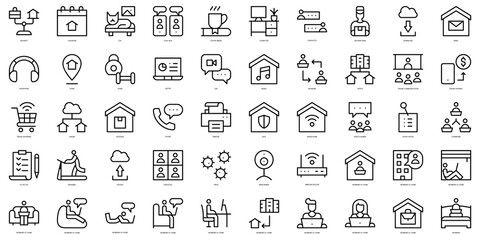 Set of thin line work from home Icons. Vector illustration