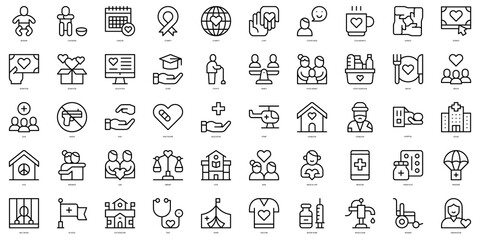 Set of thin line humanitarian help Icons. Vector illustration