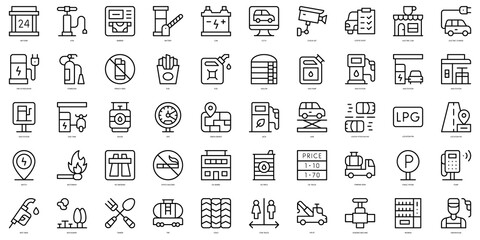 Set of thin line gas station Icons. Vector illustration