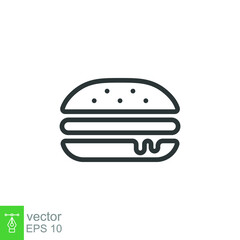 Hamburger icon. Simple outline style. Cheeseburger, fast food concept. Vector illustration isolated on white background. EPS 10.