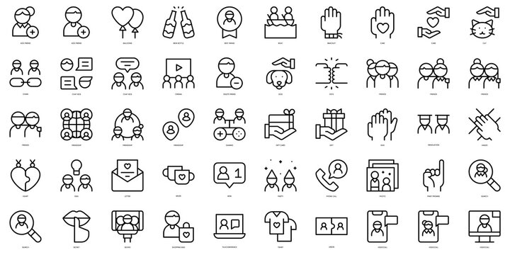Set of thin line friendship Icons. Vector illustration