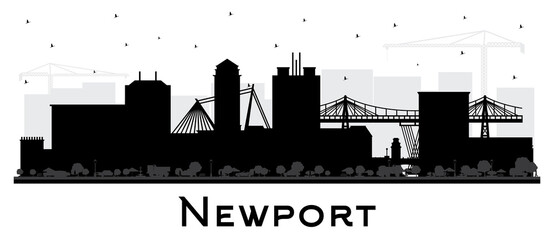 Newport Wales City Skyline Silhouette with Black Buildings Isolated on White. - obrazy, fototapety, plakaty