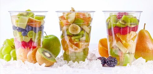 Mix of fruits in disposable plastic cups