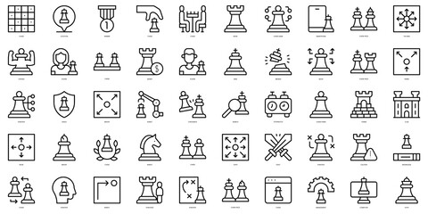 Set of thin line chess Icons. Vector illustration