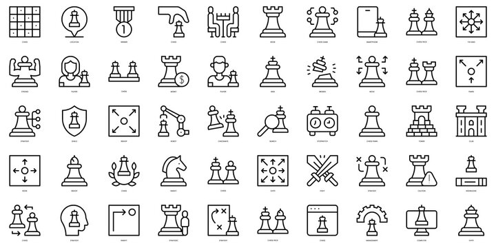 Set of thin line chess Icons. Vector illustration
