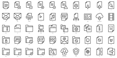 Set of thin line file and document Icons. Vector illustration