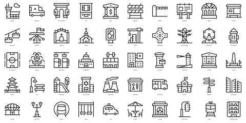 Set of thin line city elements Icons. Vector illustration