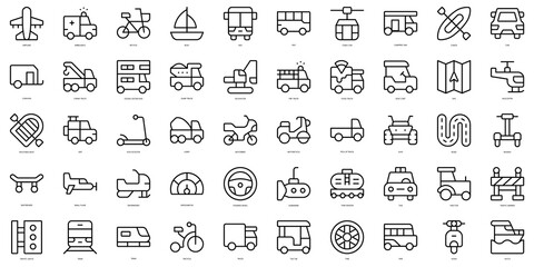 Set of thin line vehicles and transports Icons. Vector illustration