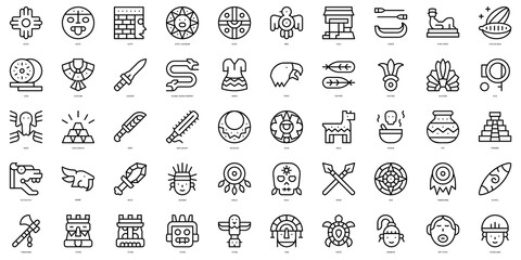 Set of thin line aztec Icons. Vector illustration