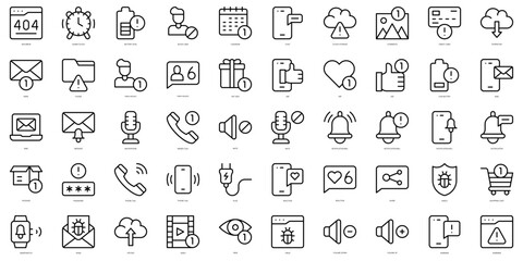 Set of thin line notifications Icons. Vector illustration