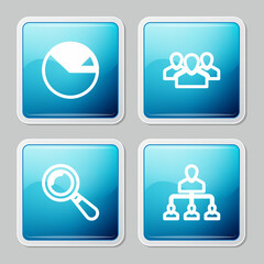 Set line Pie chart infographic, Users group, Magnifying glass and Referral marketing icon. Vector