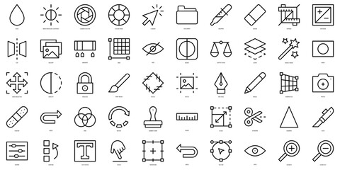 Set of thin line photo editing tools Icons. Vector illustration