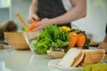 Family enjoy playing and cooking food in kitchen at home,Family cooking.