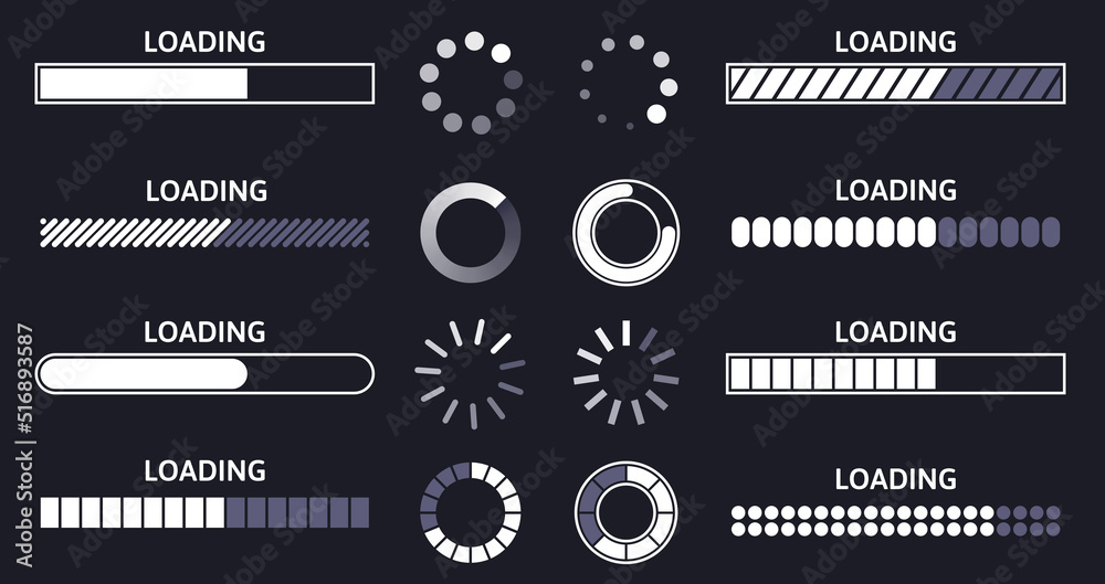 Wall mural load indicator. loading status bar, round buffer download progress and line upload or file transfer 