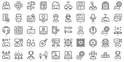 Set of thin line online game Icons. Vector illustration