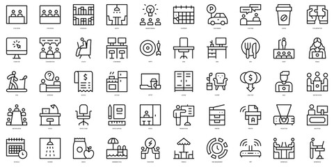 Set of thin line coworking space Icons. Vector illustration