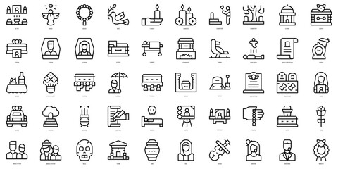 Set of thin line funeral Icons. Vector illustration
