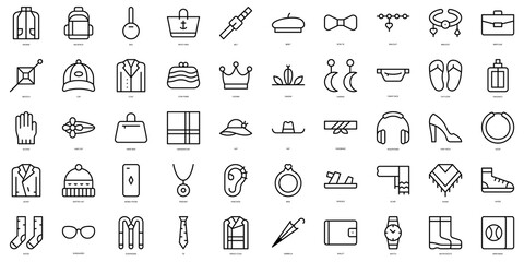 Set of thin line fashion accessories Icons. Vector illustration