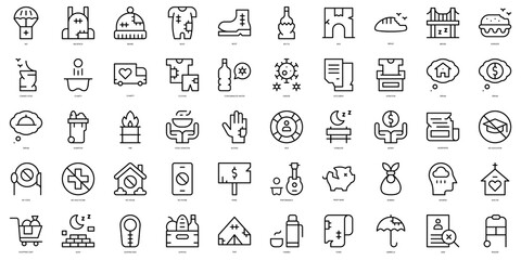 Set of thin line homeless Icons. Vector illustration