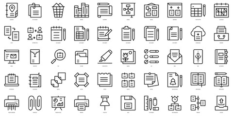 Set of thin line notes and tasks Icons. Vector illustration