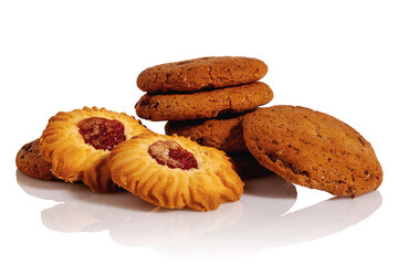 Cookies with chocolate chips and cherry jam
