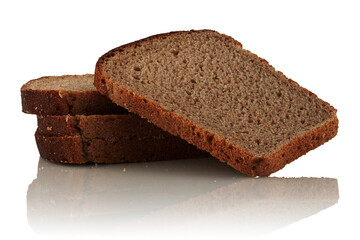 Slices of rye bread on a white background