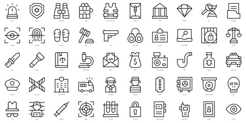 Set of thin line crime investigation Icons. Vector illustration