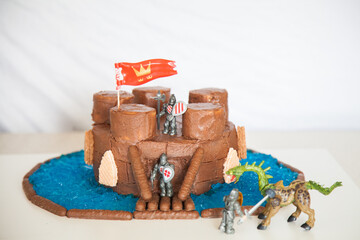 Knights on a fortress castle birthday cake
