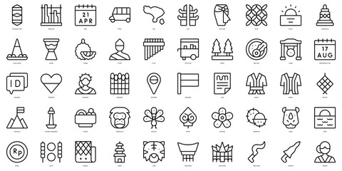 Set of thin line indonesia Icons. Vector illustration