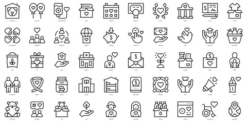 Set of thin line charity Icons. Vector illustration