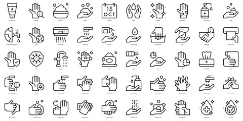 Set of thin line global handwashing day Icons. Vector illustration