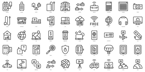 Set of thin line digital nomad Icons. Vector illustration