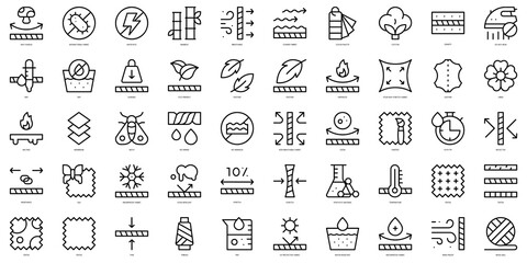 Set of thin line fabric features Icons. Vector illustration