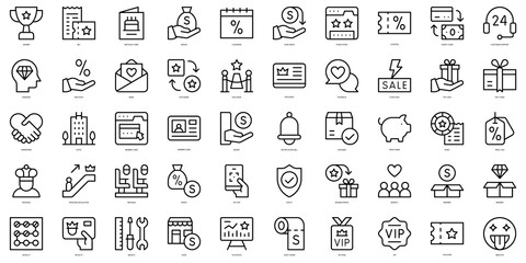 Set of thin line loyalty program Icons. Vector illustration - obrazy, fototapety, plakaty