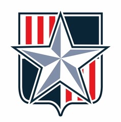 Silver star with a striped shield on background, patriotic logo or emblem design concept.