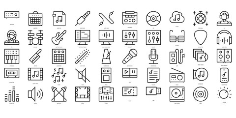 Set of thin line electronic music Icons. Vector illustration