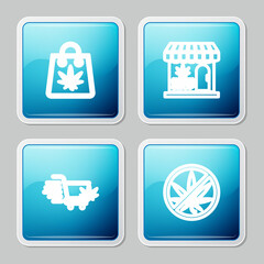 Set line Shopping bag of marijuana, Marijuana and cannabis store, cart with and Stop icon. Vector