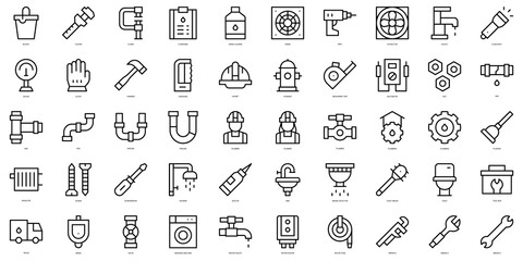 Set of thin line plumber Icons. Vector illustration