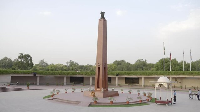 National War Memorial Obelisk In New Delhi, India. - wide, POV
