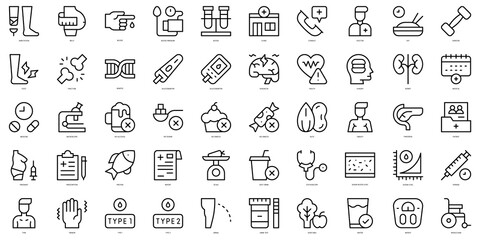 Set of thin line diabetes Icons. Vector illustration